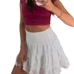 American Eagle Outfitters White Tiered Eyelet Skirt